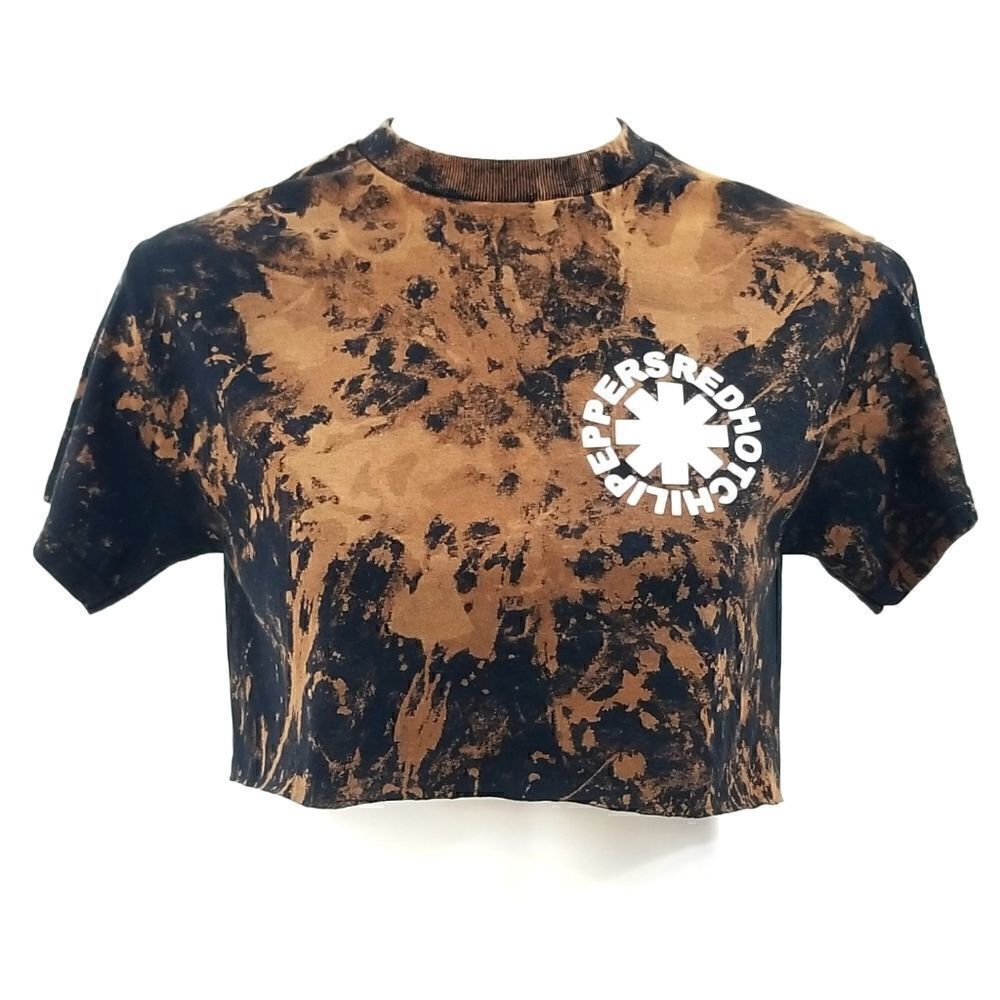Red Hot Chili Peppers Acid Wash, Distressed "Cropped" Crop Top Band Tee Rock Tee
